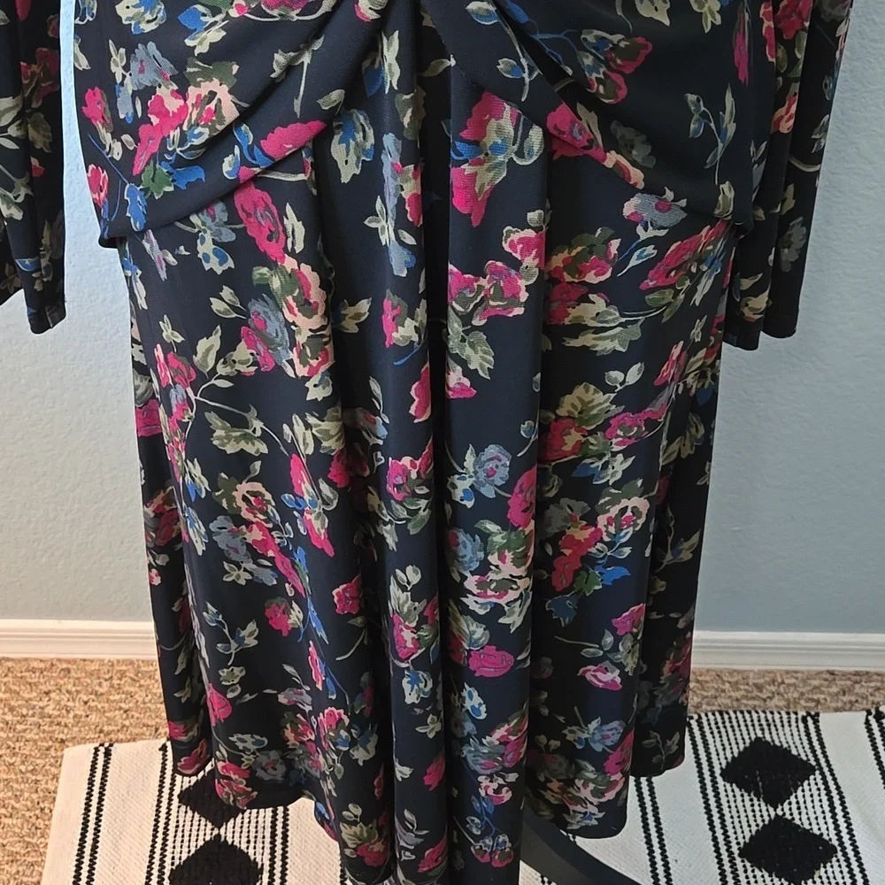 RALPH LAUREN BLACK LABEL Floral Surplice Midi Jersey Dress Sz 12 Vneck - Picture 5 of 14